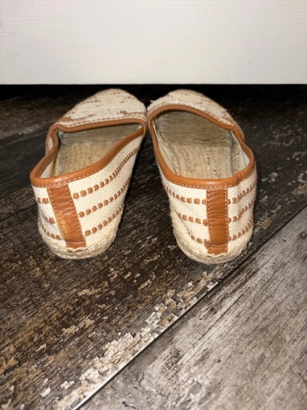 Tory Burch Cream and Brown Woven Espadrille Flats EUC